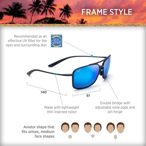  Maui Jim Sunglasses | Kaupo Gap 437 | Aviator Frame, Polarized Lenses, with Patented PolarizedPlus2 Lens Technology