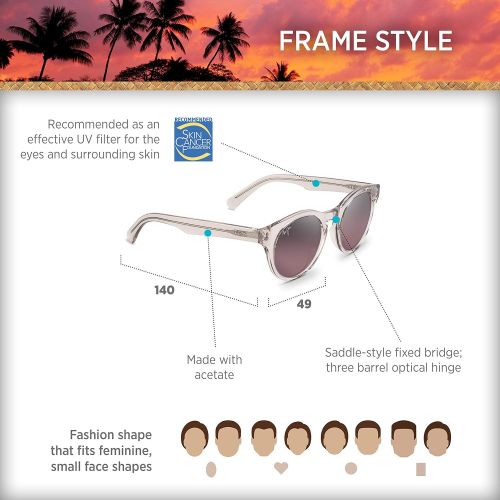  Maui Jim Dragonfly Polarized Translucent Grey Fashion Frame Sunglasses, with Patented PolarizedPlus2 Lens Technology