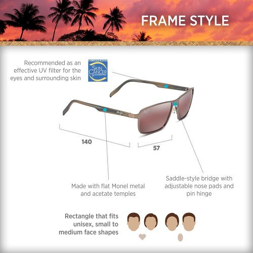  Maui Jim Sunglasses | Glass Beach 748 | Rectangular Frame, Polarized Lenses, with Patented PolarizedPlus2 Lens Technology