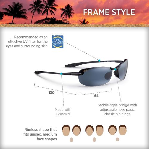  Maui Jim Makaha Reader (Universal Fit) Polarized Gloss Black Rimless Frame Sunglasses