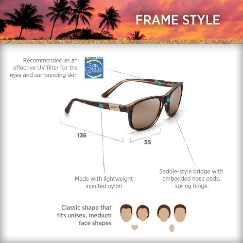  Maui Jim Sunglasses | Wakea B745 | Classic Frame, Polarized Lenses, with Patented PolarizedPlus2 Lens Technology