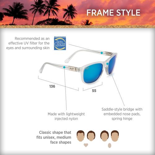  Maui Jim Sunglasses | Wakea B745 | Classic Frame, Polarized Lenses, with Patented PolarizedPlus2 Lens Technology