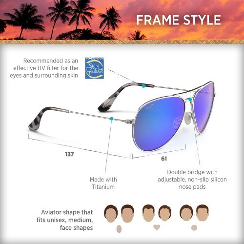  Maui Jim Sunglasses | Mavericks 264 | Aviator Frame, Polarized Lenses, with Patented PolarizedPlus2 Lens Technology