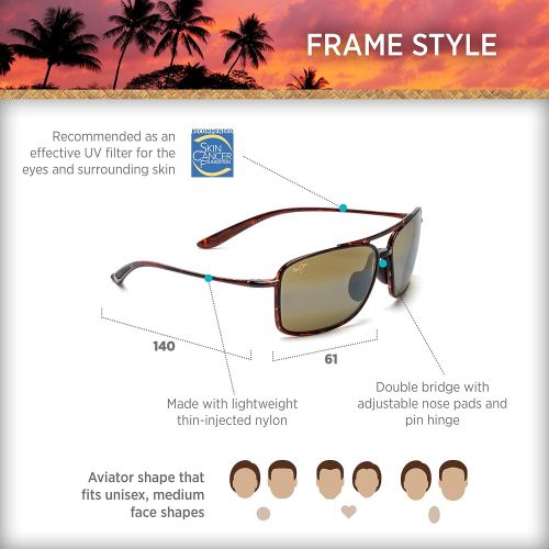  Maui Jim Sunglasses | Kaupo Gap 437 | Aviator Frame, Polarized Lenses, with Patented PolarizedPlus2 Lens Technology