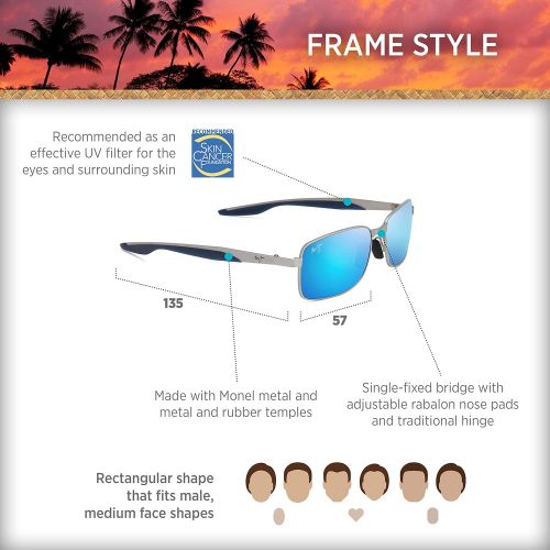  Maui Jim Sunglasses | Shoal H797 | Rectangular Frame, Polarized Lenses, with Patented PolarizedPlus2 Lens Technology