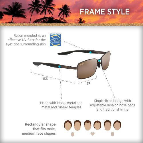  Maui Jim Sunglasses | Shoal H797 | Rectangular Frame, Polarized Lenses, with Patented PolarizedPlus2 Lens Technology