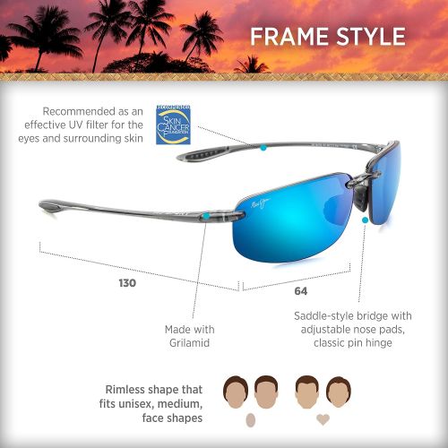  Maui Jim Sunglasses | Hookipa 407 | Rimless Frame, Polarized Lenses, with Patented PolarizedPlus2 Lens Technology