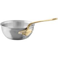 Mauviel M'Cook B 5-Ply Polished Stainless Steel Splayed Curved Saute Pan With Brass Handle, 2.1-qt, Made In France