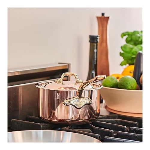  Mauviel M'Heritage 150 B 1.5mm Polished Copper & Stainless Steel 14-Piece Cookware Set With Brass Handles, Made In France