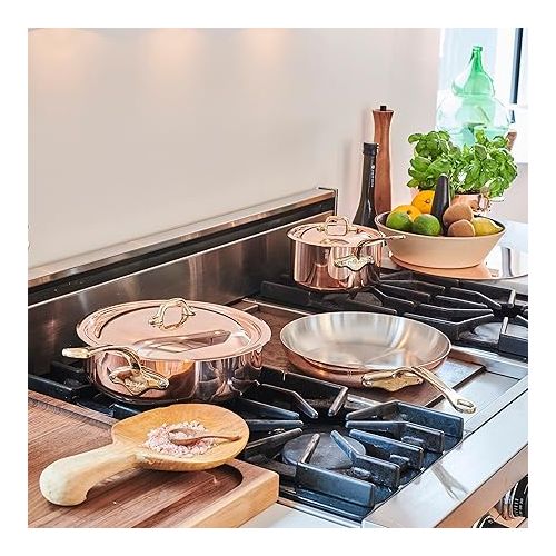  Mauviel M'Heritage 150 B 1.5mm Polished Copper & Stainless Steel 14-Piece Cookware Set With Brass Handles, Made In France