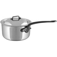 Mauviel M'Cook CI 5-Ply Polished Stainless Steel Sauce Pan With Lid, And Cast Iron Handles, 1.2-qt, Made In France