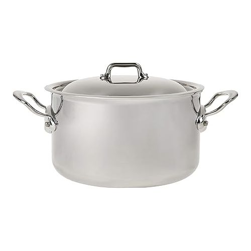  Mauviel M'Cook 5-Ply Polished Stainless Steel Stewpan With Lid, And Cast Stainless Steel Handles, 6.2-qt, Made In France