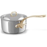 Mauviel M'Cook B 5-Ply Polished Stainless Steel Sauce Pan With Lid, And Brass Handle, 2.6-qt, Made In France