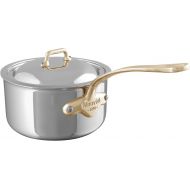 Mauviel M'Cook B 5-Ply Polished Stainless Steel Sauce Pan With Lid, And Brass Handle, 2.6-qt, Made In France