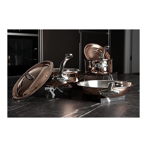  Mauviel M’6S 6-Ply Polished Copper & Stainless Steel Splayed Curved Saute Pan With Cast Stainless Steel Handle, 2.1-qt, Made In France