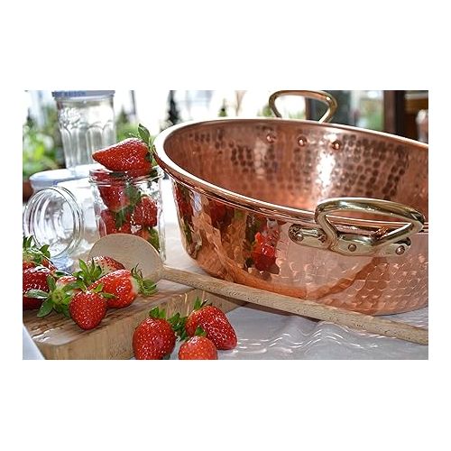  Mauviel M'Passion 1.2 mm Hammered Copper Jam Pan With Brass Handles, 9.4-qt, Made In France