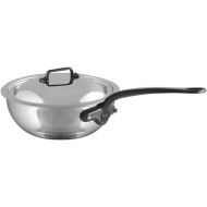 Mauviel M'Cook CI 5-Ply Polished Stainless Steel Curved Splayed Saute Pan With Lid, And Cast Iron Handles, 2.1-qt, Made In France