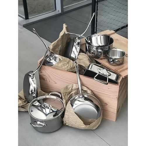  Mauviel M'Cook 5-Ply Polished Stainless Steel 2-Piece Frying Pan Set With Cast Stainless Steel Handles, Made In France