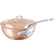 Mauviel M’6S 6-Ply Polished Copper & Stainless Steel Splayed Curved Saute Pan With Lid, And Cast Stainless Steel Handle, 3.4-qt, Made In France