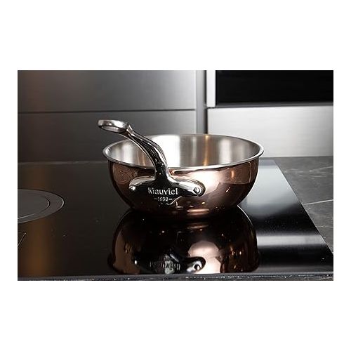  Mauviel M’6S 6-Ply Polished Copper & Stainless Steel Splayed Curved Saute Pan With Lid, And Cast Stainless Steel Handle, 3.4-qt, Made In France