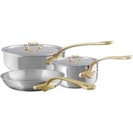 Mauviel M'Cook B 5-Ply Polished Stainless Steel 5-Piece Cookware Set With Brass Handles, Made In France