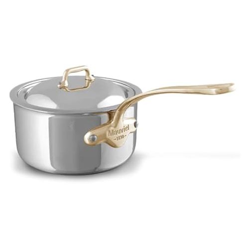  Mauviel M'Cook B 5-Ply Polished Stainless Steel 5-Piece Cookware Set With Brass Handles, Made In France