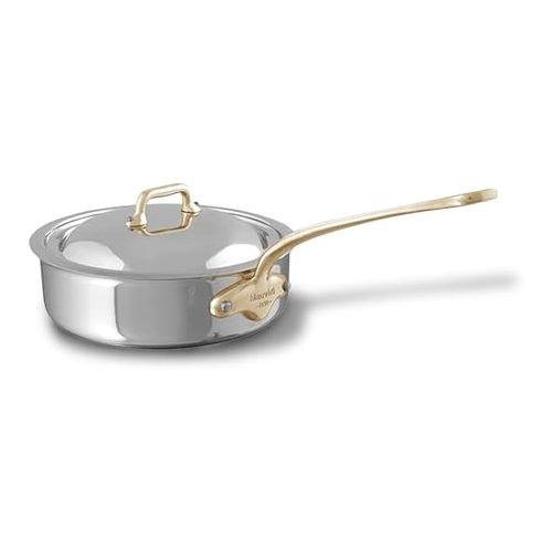  Mauviel M'Cook B 5-Ply Polished Stainless Steel 5-Piece Cookware Set With Brass Handles, Made In France