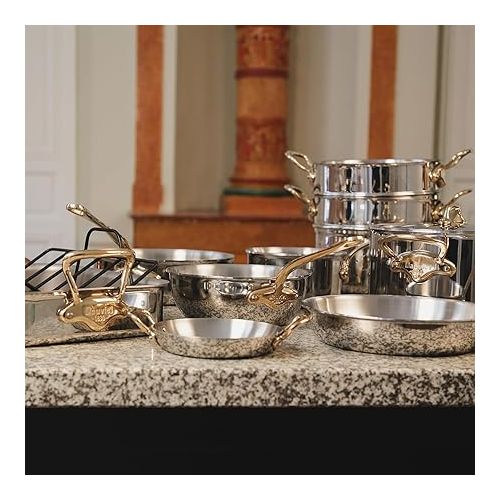  Mauviel M'Cook B 5-Ply Polished Stainless Steel 5-Piece Cookware Set With Brass Handles, Made In France