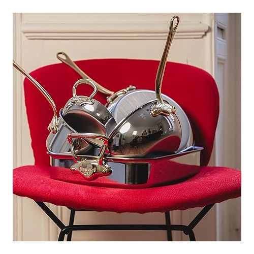  Mauviel M'Cook B 5-Ply Polished Stainless Steel 5-Piece Cookware Set With Brass Handles, Made In France