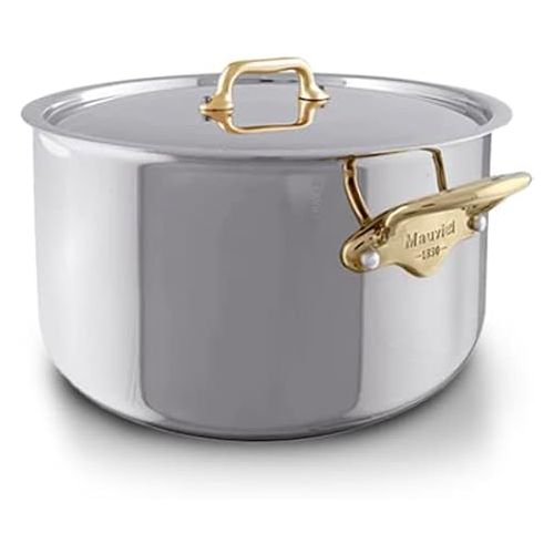  Mauviel M'Cook B 5-Ply Polished Stainless Steel 9-Piece Cookware Set With Brass Handles, Made In France