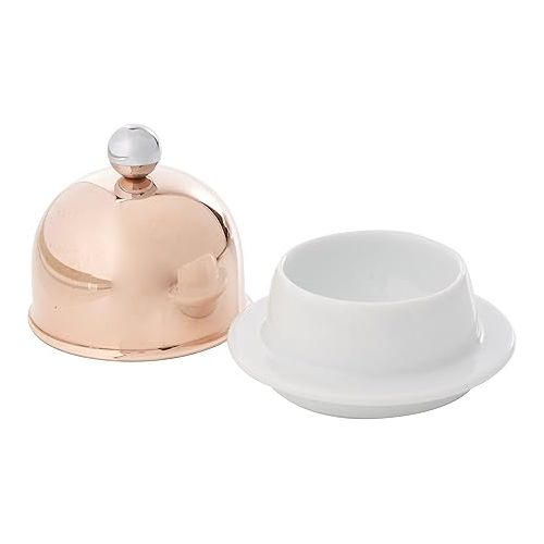  Mauviel M'Tradition Copper Porcelain Butter Dish With Stainless Steel Knob, 3.5-in, Made in France