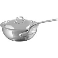 Mauviel M'Cook 5-Ply Polished Stainless Steel Splayed Curved Saute Pan With Lid, And Cast Stainless Steel Handle, 2.1-qt, Made In France