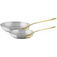 Mauviel M'Cook B 5-Ply Polished Stainless Steel 2-Piece Frying Pan Set With Brass Handles, Made In France