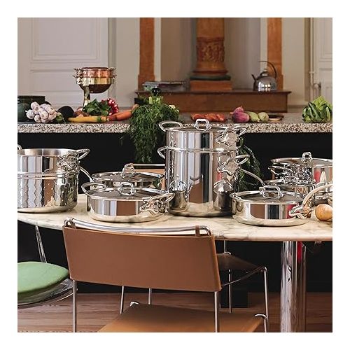  Mauviel M'Urban 4 Tri-Ply Polished Stainless Steel Sauce Pan With Lid And Cast Stainless Steel Handle, 3.4-Qt, Made In France