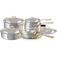 Mauviel M'Cook B 5-Ply Polished Stainless Steel 11-Piece Cookware Set With Bonus Inobrill And Brass Handles, Made In France