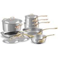 Mauviel M'Cook B 5-Ply Polished Stainless Steel 12-Piece Cookware Set With Brass Handles, Made In France