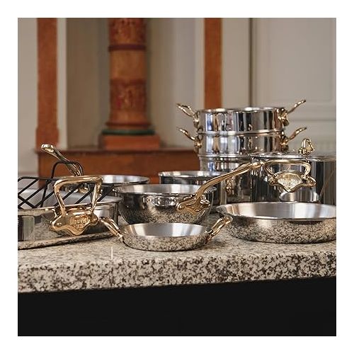  Mauviel M'Cook B 5-Ply Polished Stainless Steel 12-Piece Cookware Set With Brass Handles, Made In France