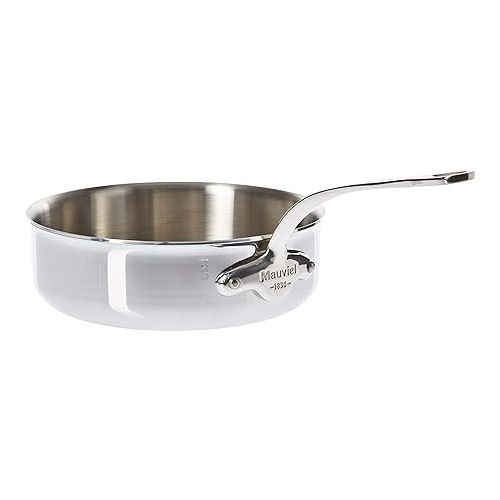  Mauviel M'Cook 5-Ply Polished Stainless Steel Saute Pan With Cast Stainless Steel Handle, 3.2-qt, Made In France