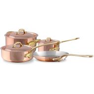 Mauviel M'Heritage 150 B 1.5mm Polished Copper & Stainless Steel 7-Piece Cookware Set With Brass Handles, Made In France