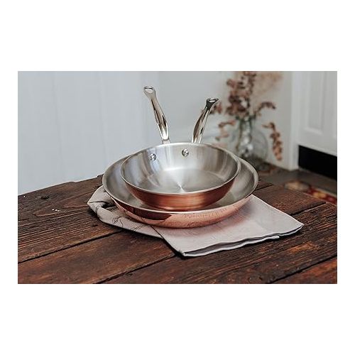  Mauviel M'TRIPLY S Polished Copper & Stainless Steel 2-Piece Frying Pan Set With Cast Stainless Steel Handles, Made In France