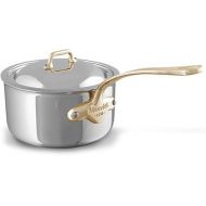 Mauviel M'Cook B 5-Ply Polished Stainless Steel Sauce Pan With Lid, And Brass Handle, 3.4-qt, Made In France