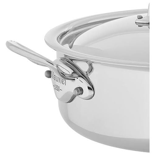  Mauviel M'Cook 5-Ply Polished Stainless Steel Rondeau/Braiser Pan With Lid, And Cast Stainless Steel Handles, 6-qt, Made In France