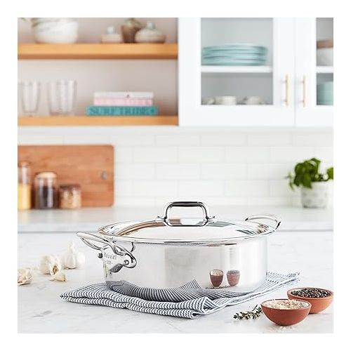  Mauviel M'Cook 5-Ply Polished Stainless Steel Rondeau/Braiser Pan With Lid, And Cast Stainless Steel Handles, 6-qt, Made In France