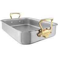Mauviel M'Cook B 5-Ply Polished Stainless Steel Roasting Pan With Brass Handles, 15.7 x 11.8-in, Made In France