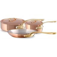 Mauviel M'200 B 2mm Polished Copper & Stainless Steel 5-Piece Cookware Set With Brass Handles, Made In France