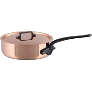 Mauviel M'Heritage M200CI 2mm Polished Copper & Stainless Steel Saute Pan With Lid, And Cast Iron Handle, 1.9-qt, Made in France