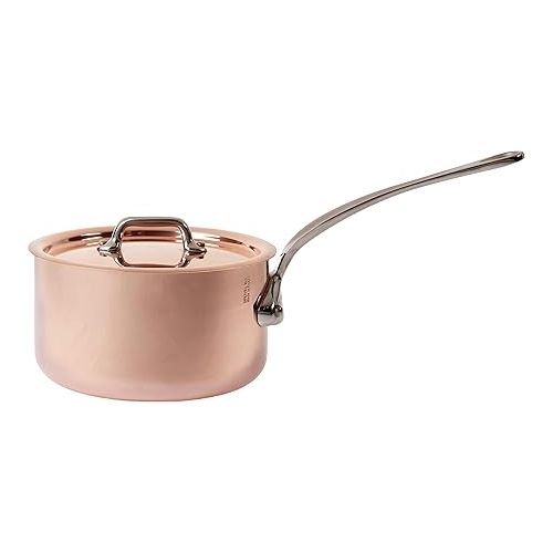  Mauviel M'Heritage 150 S 1.5mm Polished Copper & Stainless Steel Sauce Pan With Lid, And Cast Stainless Steel Handle, 1.2-qt, Made In France