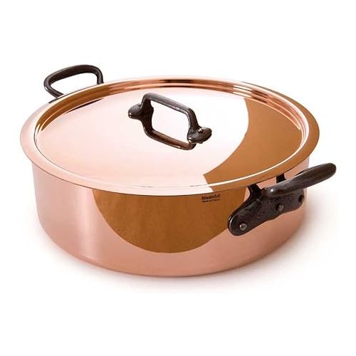  Mauviel M'Heritage M150CI 1.5mm Polished Copper & Stainless Steel Rondeau With Lid, And Cast Iron Handles, 3.4-qt, Made in France