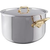 Mauviel M'Cook B 5-Ply Polished Stainless Steel Stewpan With Lid, And Brass Handles, 9.2-qt, Made In France