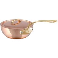 Mauviel M'200 B 2mm Polished Copper & Stainless Steel Splayed Curved Saute Pan With Lid, And Brass Handles, 2.1-qt, Made in France
